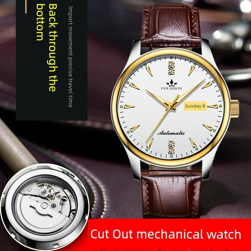 relogio masculino Relógio mecânico automático suíço relógio masculino oco turbilhão calendário duplo luminoso à prova dw