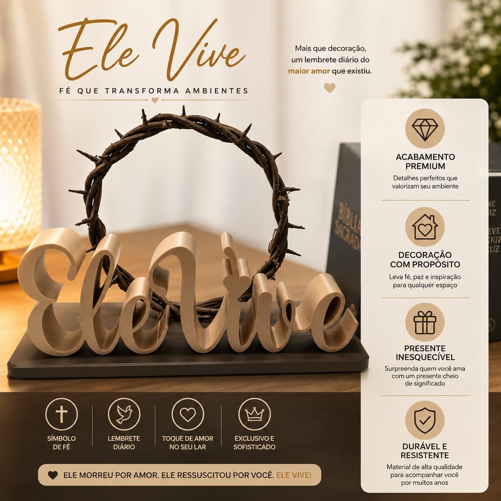 🥇🥇 🔥 Ele Vive Com Coroa de Espinhos Peça Decorativa Cristã Para Presente Religioso Exclusivo Luxo