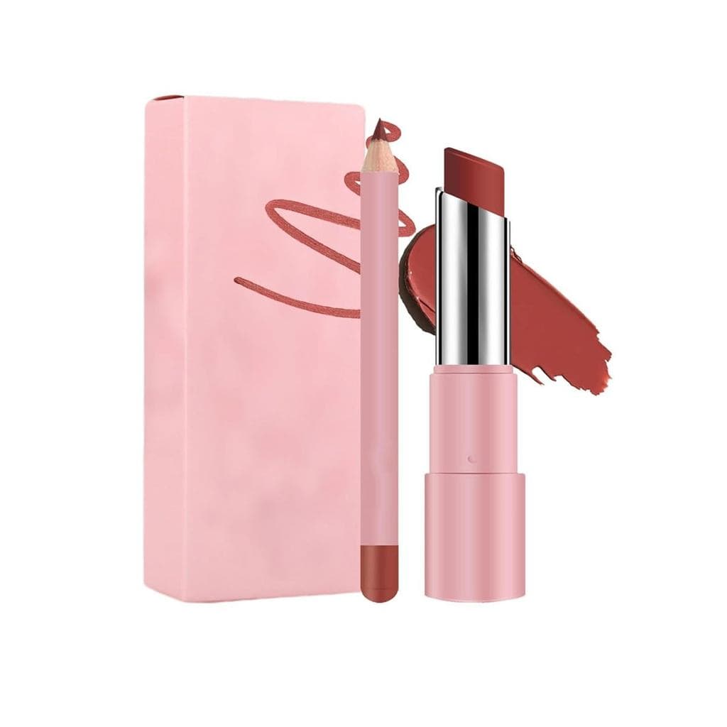 Bálsamo Labial Genli Lifter Glaze Oil, Brilho Labial Genli Pink Drip Portátil 2 em 1, Conjunto de Delineador Labial e Ba