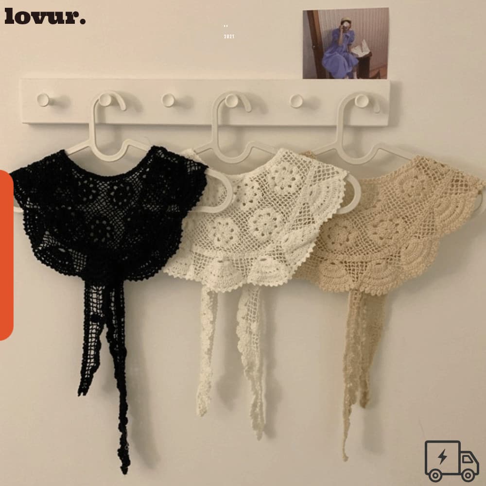 Colar Falso LOVUR , De Malha Oca Destacável Decorativo De Crochê Com Acabamento Em Renda Ajustável