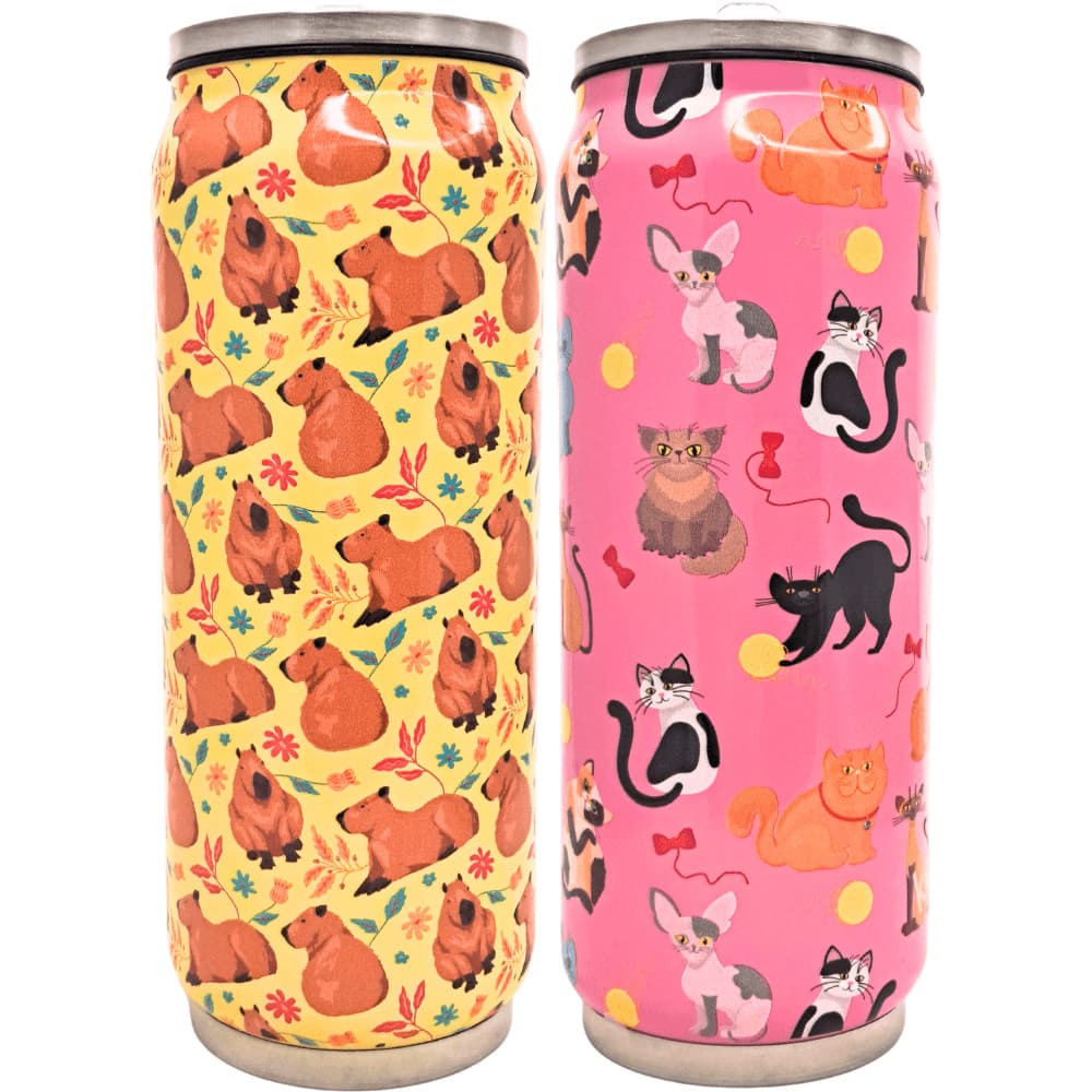 Garrafa Pets Latinha Inox c/ Canudo Retrátil 500ml - Modelos Sortidos UNICA