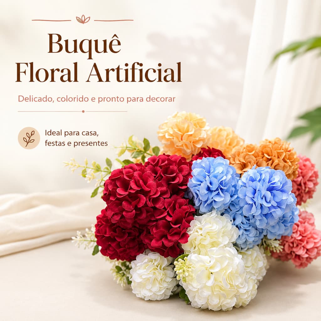 Buquê Artificial de Hortênsias 30cm com 5 Ramos/H0042