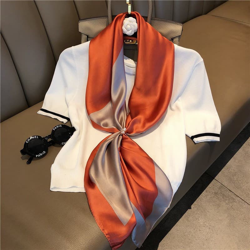 Lenço De Pescoço Feminino Moda Feminina Hijab 90x90cm Seda Quadrado Liso