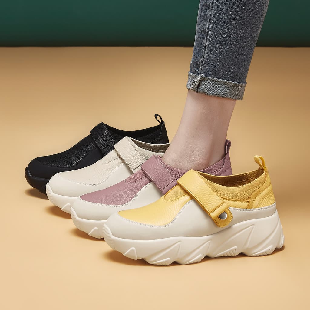 Camada superior de couro único sapatos femininos novo estilo moda sola grossa All-Match sapatos casuais primavera leve c