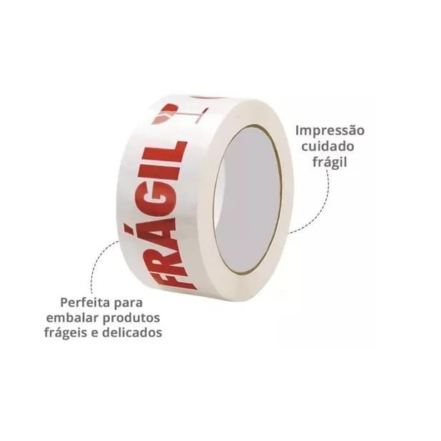 Fita Adesiva CUIDADO FRAGIL 48 MM x 50 Metros Branca - REF: PA180100007 KORETECH