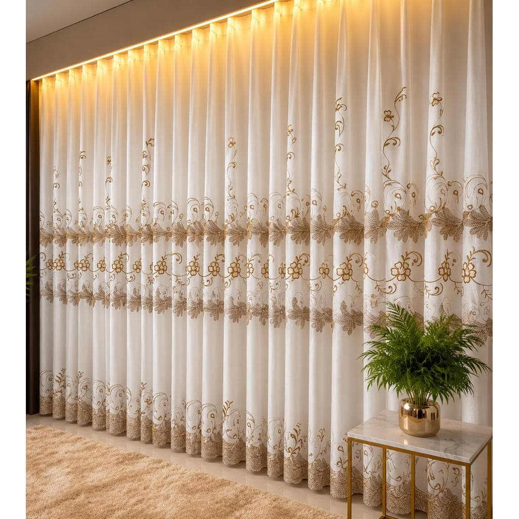 cortina para sala  bordada 4,00 x 2,70  com Forro Microfibra para Sala e Quarto Luxo  Voil Bordado Elegant