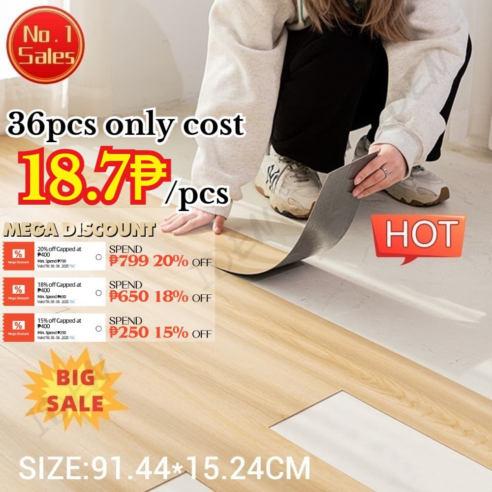 36 peças de adesivos de piso 3D em vinil (91,44*15,24cm) autoadesivos em PVC para decoração de casa.