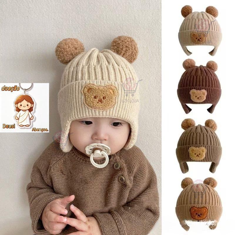 Inverno Bebê Gorro Boné Dos Desenhos Animados Urso Proteção De Orelha Chapéu De Malha Para Da Criança Meninos Meninas Bo