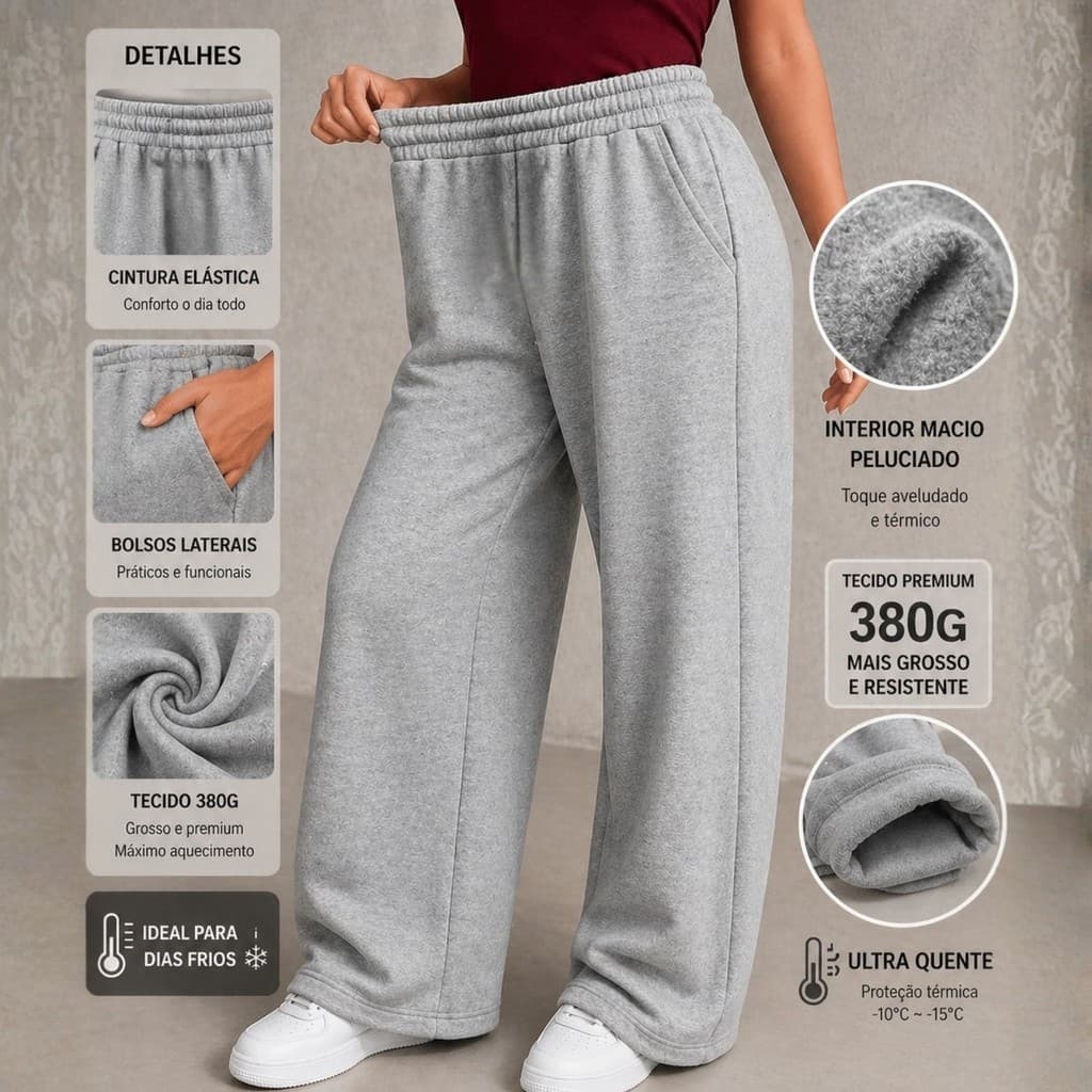 Calça Pantalona Feminina de Inverno Estilo Europeu/Americano Modelagem Solta Calças de Moletom
