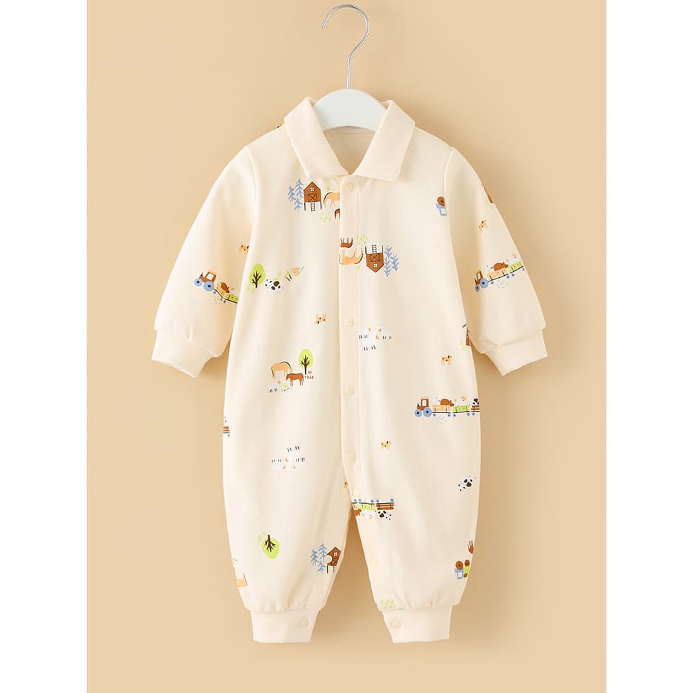 Roupas para recém-nascidos primavera outono classe A algodão puro pequena lapela macacão masculino feminino bebê bonito