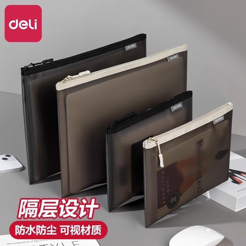 Deli Bolsa com zíper espessada Série Miguang Bolsa de arquivo Grade transparente Grande capacidade Bolsa de armazenament
