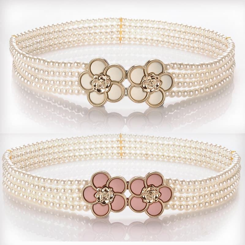Novo estilo versão coreana All-Match senhoras pérola frisado cinto elástico elegante elástico cintura larga corrente ves