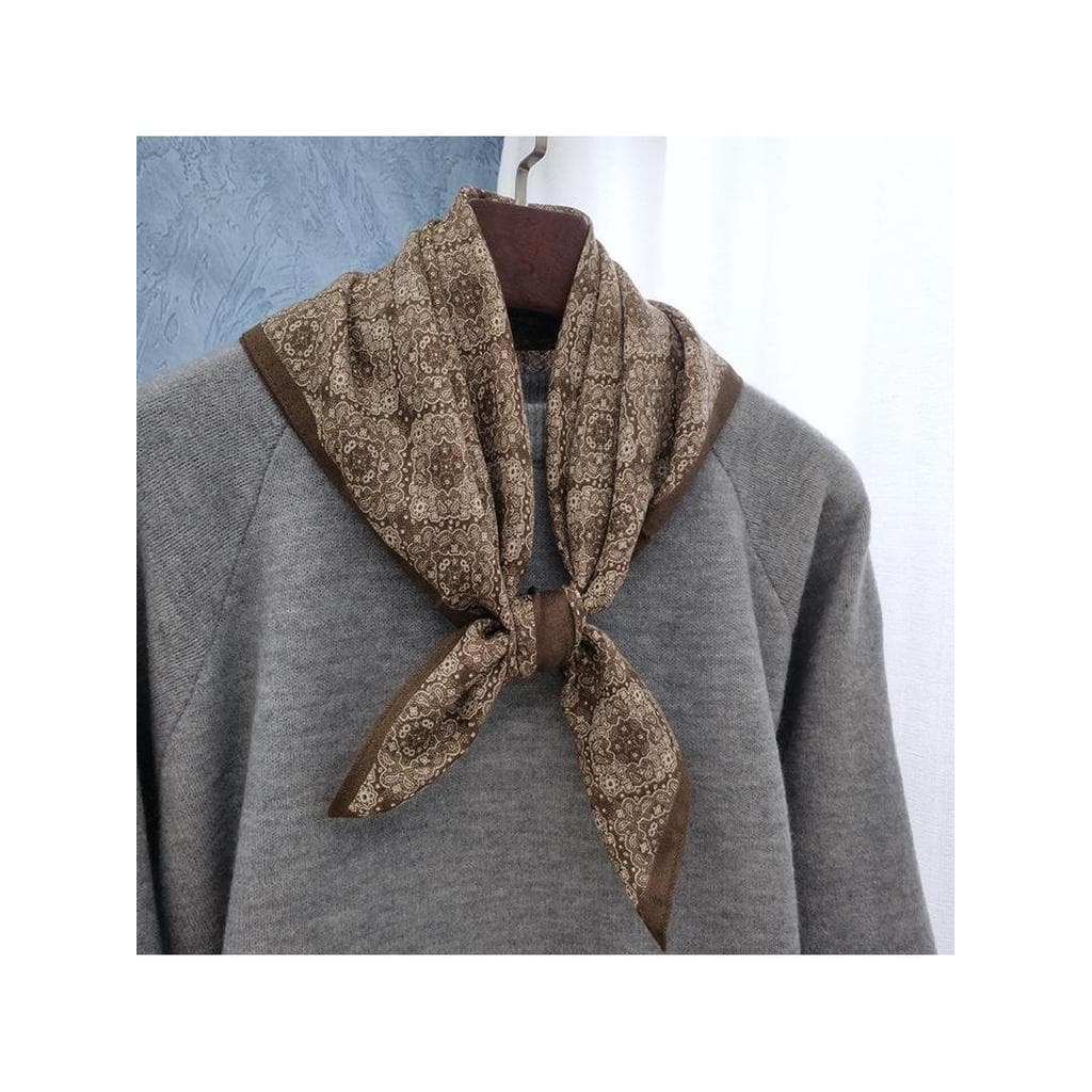 Lenço de linho de algodão estampado retrô marrom pequeno lenço quadrado feminino 2025 novo estilo lenço decorativo prote