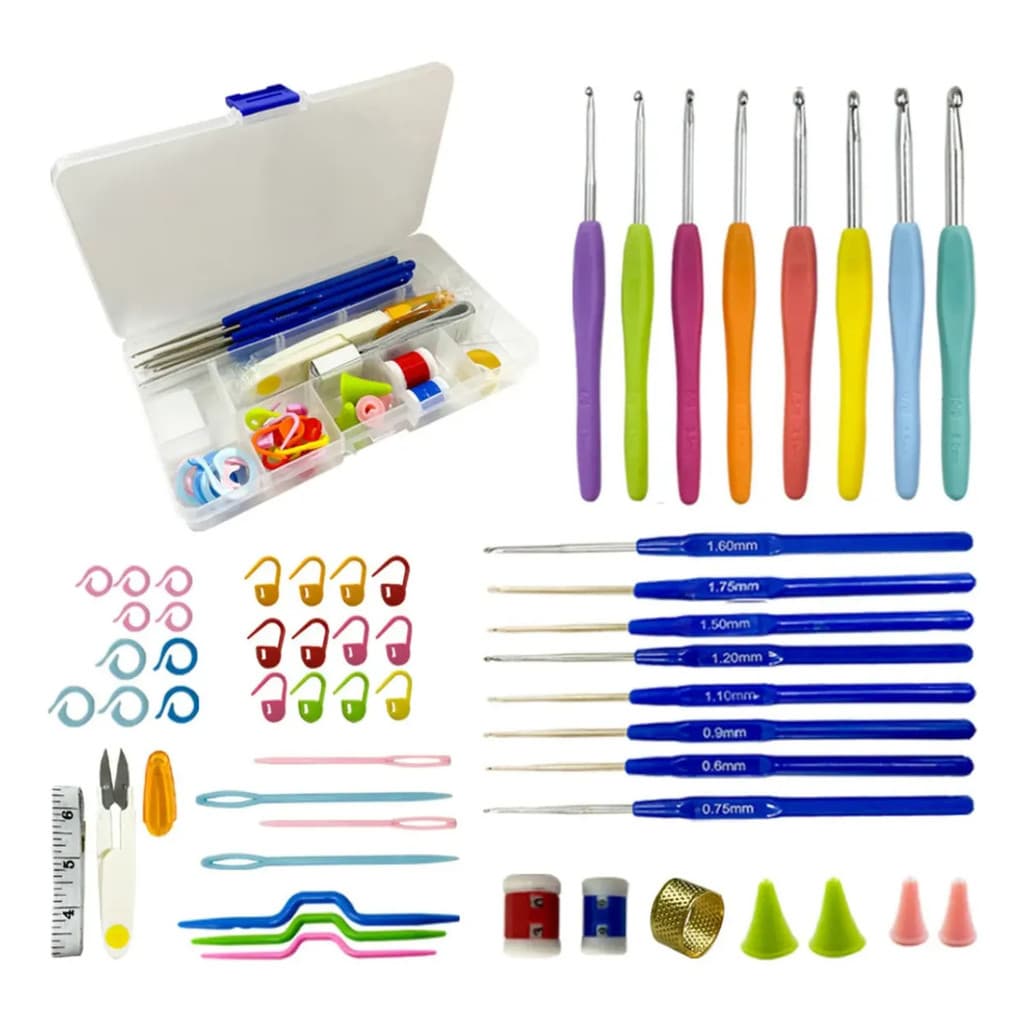 Kit Completo De Crochê E Tricô Com 16 Agulhas E Acessórios Colorido