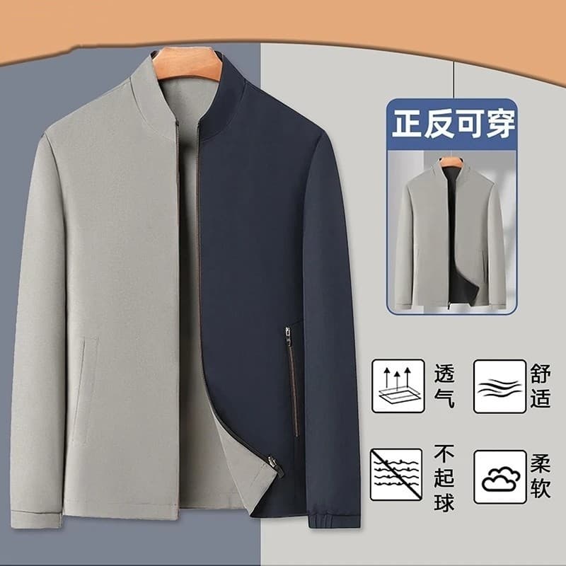 Roupas masculinas de qualidade dupla face gola alta jaqueta primavera outono masculino Casual jaqueta masculina negócios