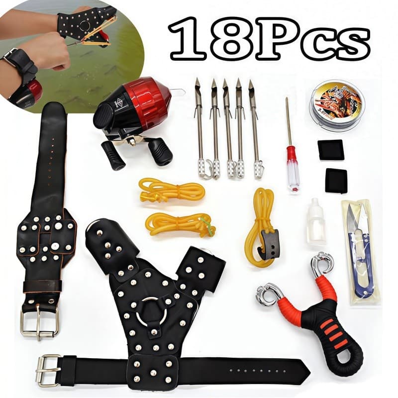 Kit Com 18 Itens Completos Para Pesca Estilingue Spincast Carretel Profissional E Dardos
