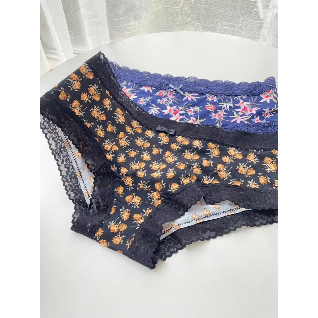 Verão novo estilo rosa menina pequeno Floral leite seda senhoras Briefs bela renda guarnição puro algodão engrenagem int