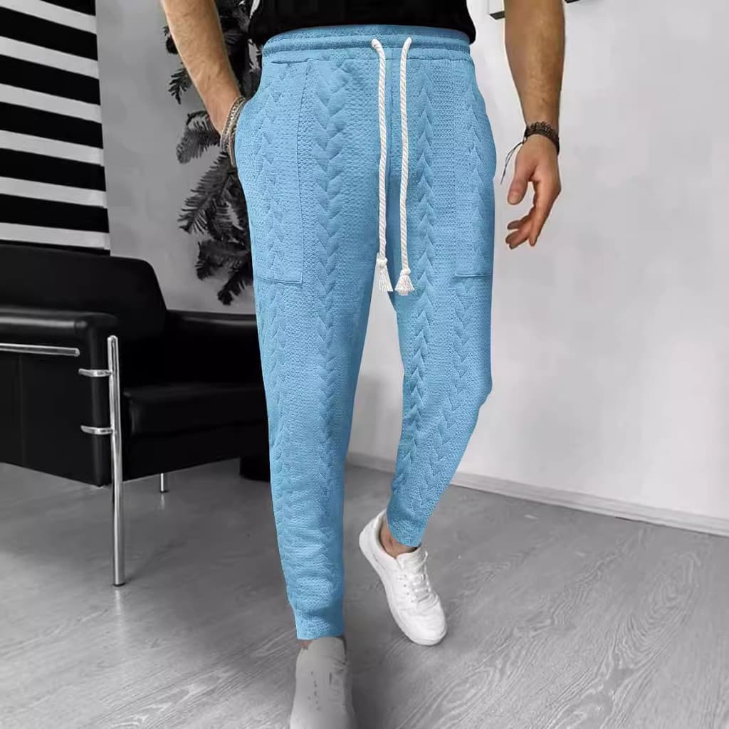 2025 novo estilo outono inverno masculino Casual confortável cor sólida Jacquard cordão calças de perna reta cintura elá