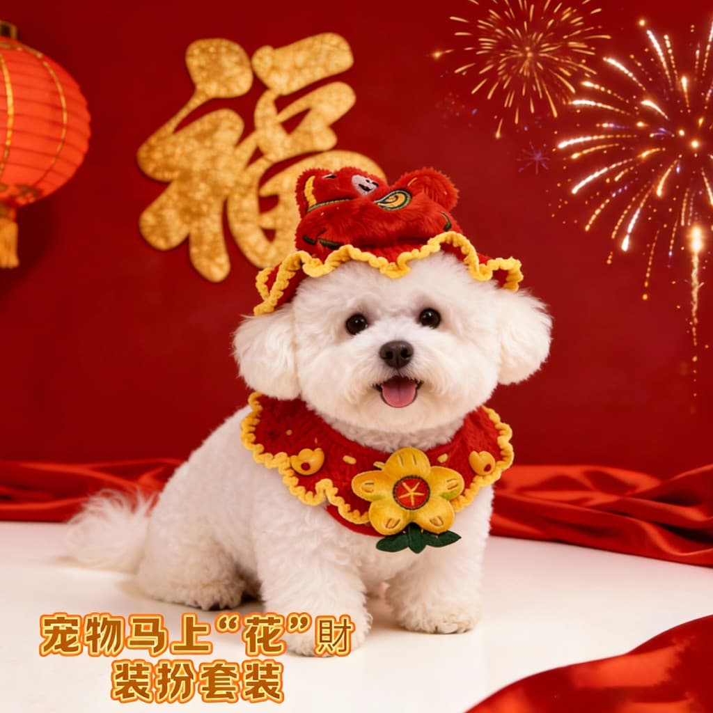 Cão de estimação ano novo chapéu orelhas abertas Yorkshire Bichon ano novo chinês festivo babador Saliva toalha acessóri