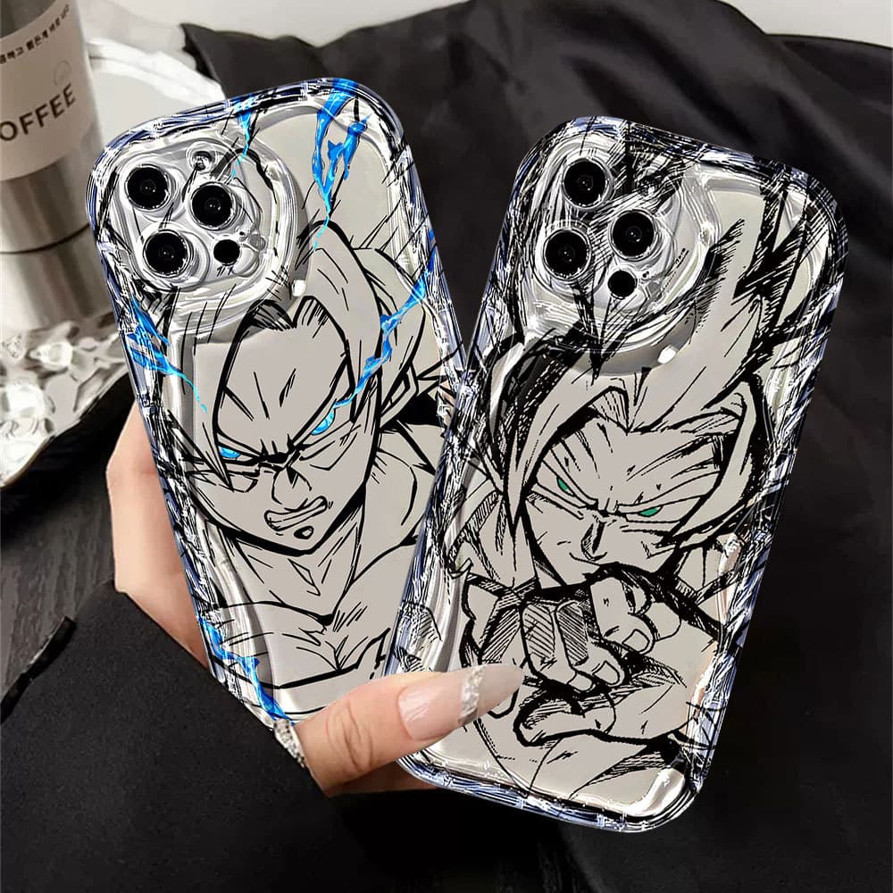 Capa De Telefone Ondulada Transparente , Azul À Prova De Choque Thunder Goku Para Samsung A56 A36 A55 A54 A16 A15 A14 A0