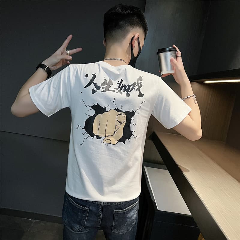 Espírito cara camiseta masculina de manga curta 2022 novo estilo verão Street Wear impresso ins na moda influenciador pu