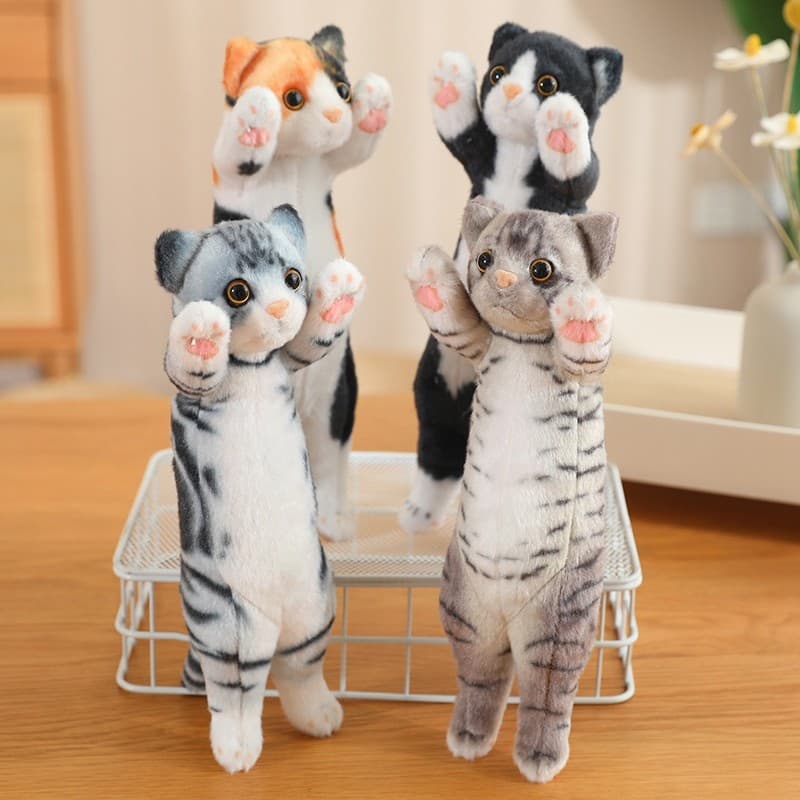 Simulação transfronteiriça levantar as mãos sorte três flores gato boneca tigre gato brinquedo de pelúcia gato preto bon