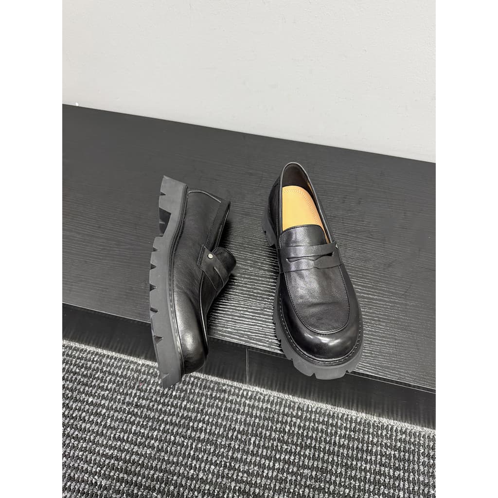[Baba Xiansen] Mocassins masculinos de sola grossa estilo britânico, mocassins de couro genuíno com bico redondo, sapato