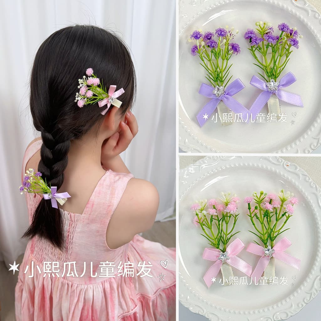 Crianças colorido Pastoral Gypsophila flor arco hairpin buquê hairpin doce lado clipe acessórios para o cabelo cocar