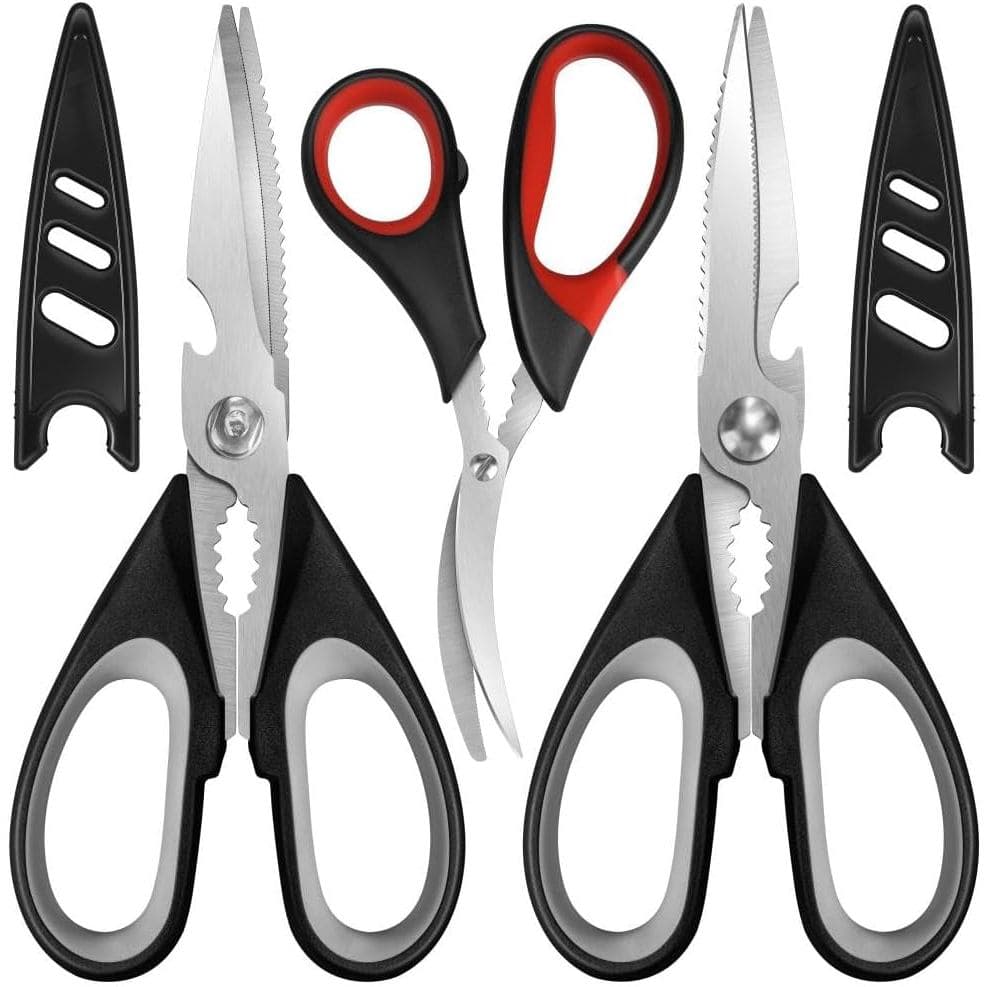 Tesouras de Cozinha Multiuso com Capa Protetora, Conjunto de 3 Tesouras de Cozinha de Alta Resistência com Lâmina Serril