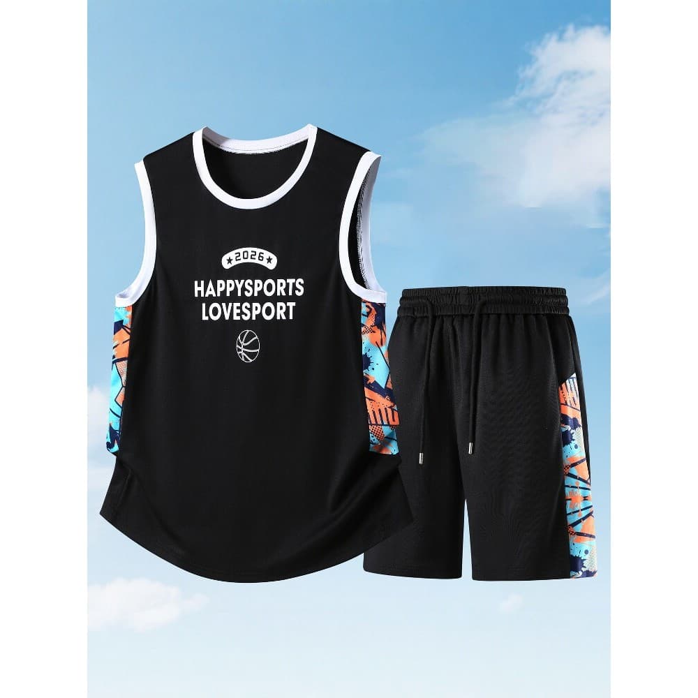 Moda All-Match terno de duas peças Extra grande terno de verão novo estilo sem mangas camiseta masculina colete gordo Sh