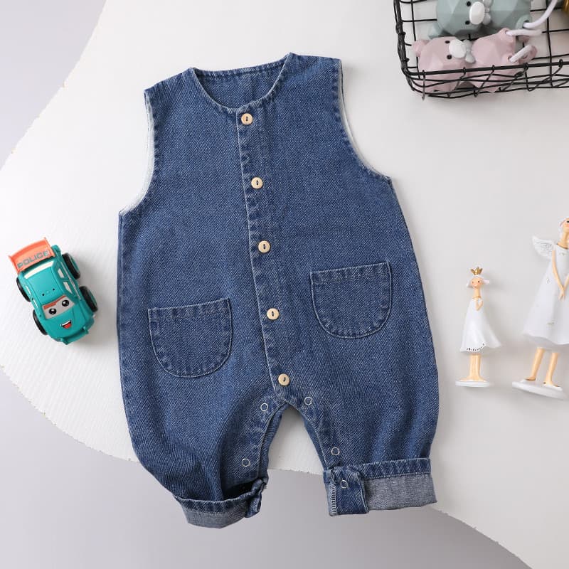 Bebê sem mangas Denim macacão infantil primavera outono macacão meninos meninas crianças verão puro algodão moda Outing