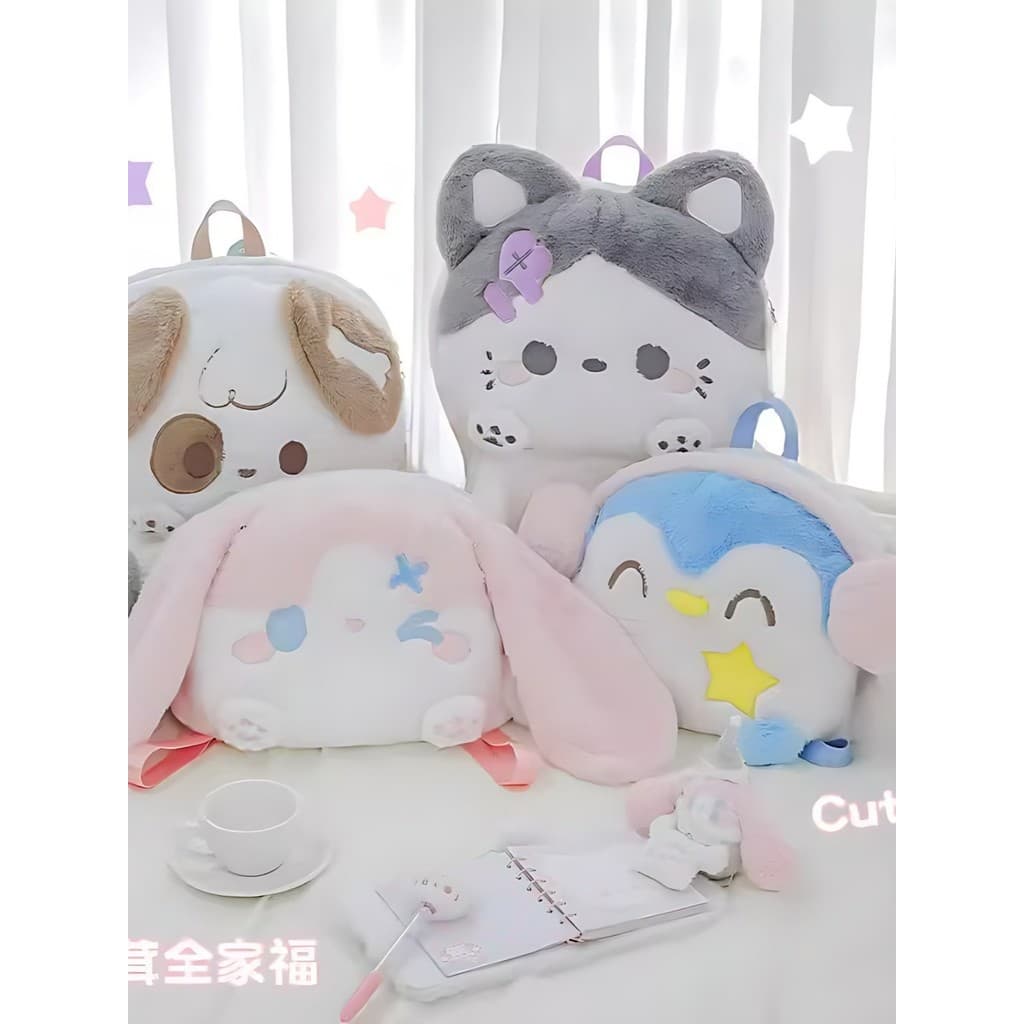 Saco de ombro duplo saco de dor grande rosto saco de pelúcia ins estilo mochila de alto valor doce dos desenhos animados