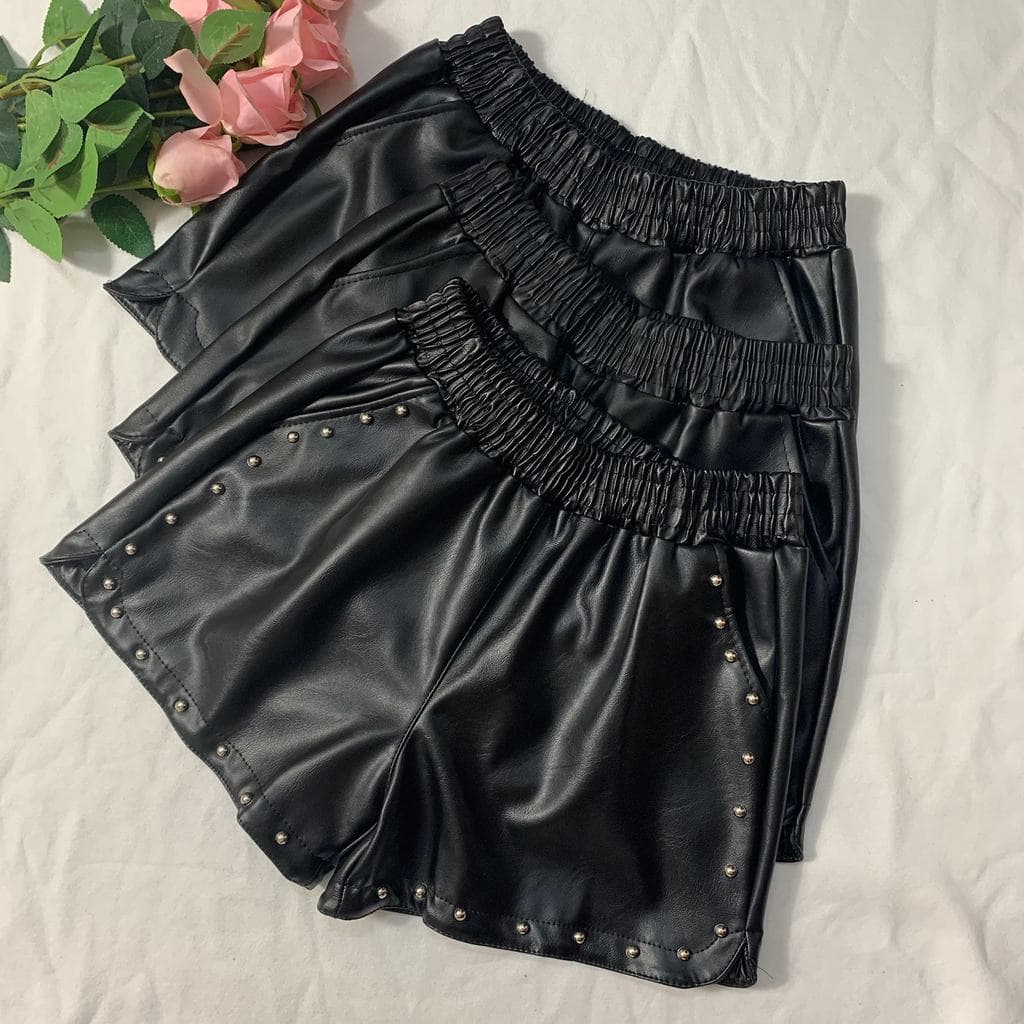 Shorts de couro feminino 2026 primavera outono estilo lã-velo All-Match versão coreana moda calças de perna larga calças