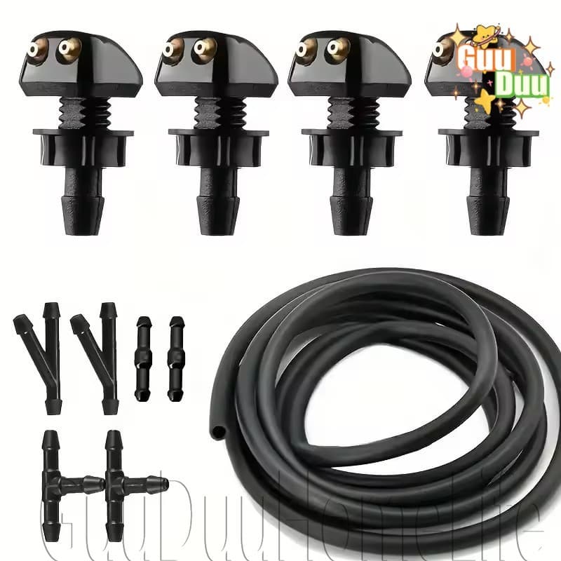 [GUUDUU] Conjunto De Mangueira De Spray Para Limpador De Carro-Bocal Lavador De Pára-Brisa-Flexível Preta-Conector De Ju