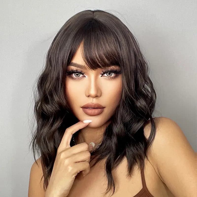Peruca Orgânica Ondulada Com Franja Fibra Premium Lindíssima Top Hair
