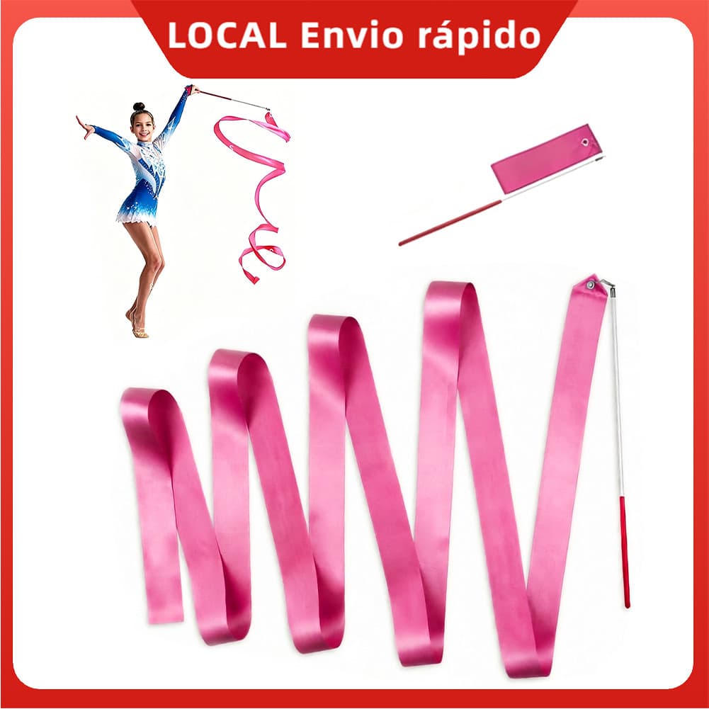 Fita de Ginástica Rítmica 4m Rosa com estilete – leve, seguro, cabo plástico vermelho, p/ treino diário