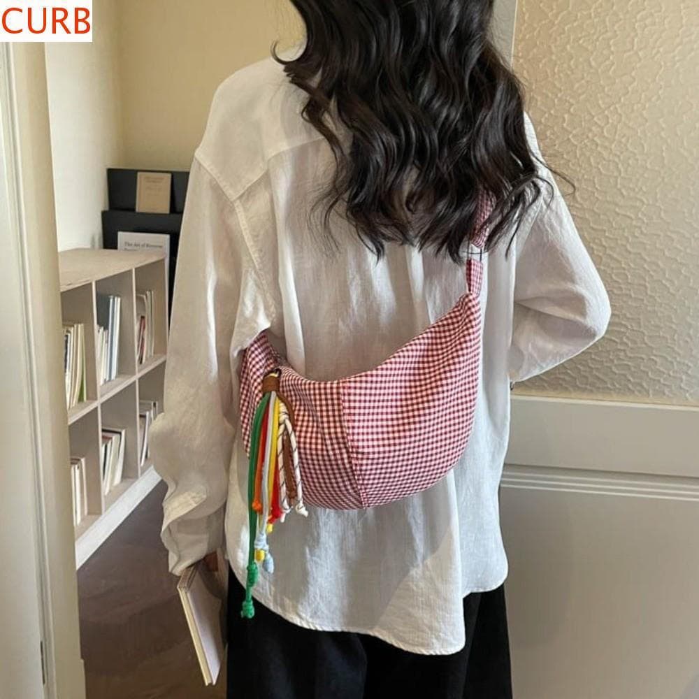 Bolsa De Ombro Xadrez CURB , Bolinho De Colth De Grande Capacidade Hobos Crossbody Leve Com Zíper