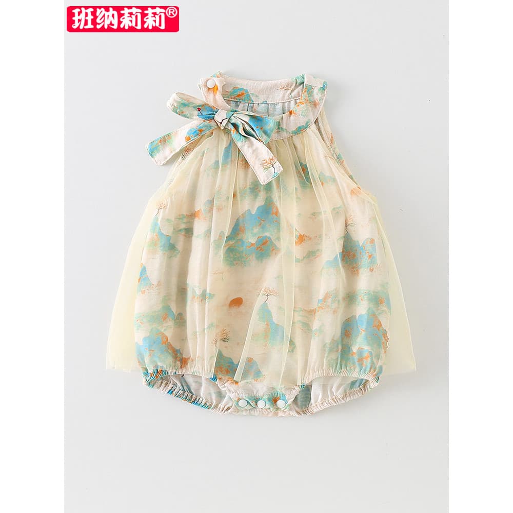 Ins verão bebê estilingue macacão bebê menina roupas de verão bebê macacão vestido de princesa estilo fino moda bonito