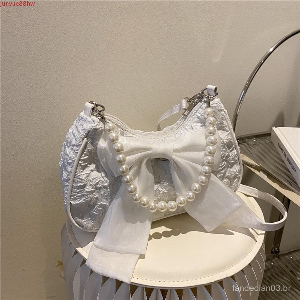 JUNYUE Bolsa De Ombro Com Laço , Pérola Estilo Coreano Nas Axilas Crossbody De Lona Para Telefone Quadrada Pequena