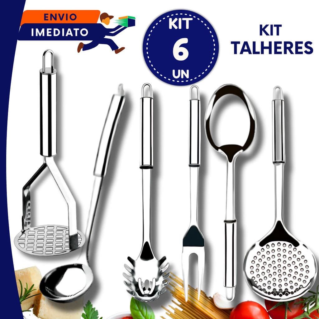 Utensílios Inox Premium Cozinha Concha Pegador Massas Colher Arroz Escumadeira Garfo Trinchante Amassador Batata