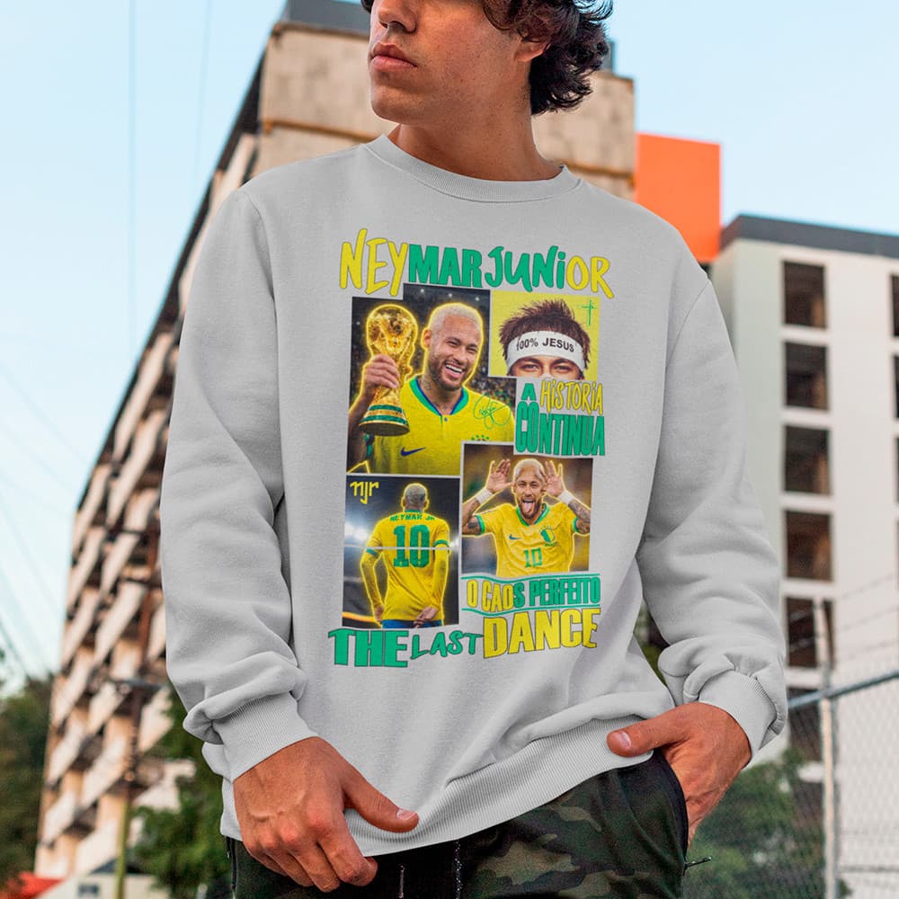 Moletom Masculino Neymar Casaco Brasil Copa Do Mundo Agasalho Blusa De Frio Sem Capuz Algodão