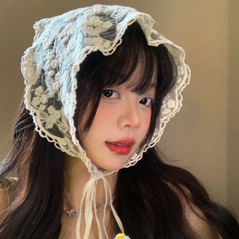 Francês Retro menina laço flor bandana doce beira-mar bandana triângulo versão coreana triângulo literário bandana na mo