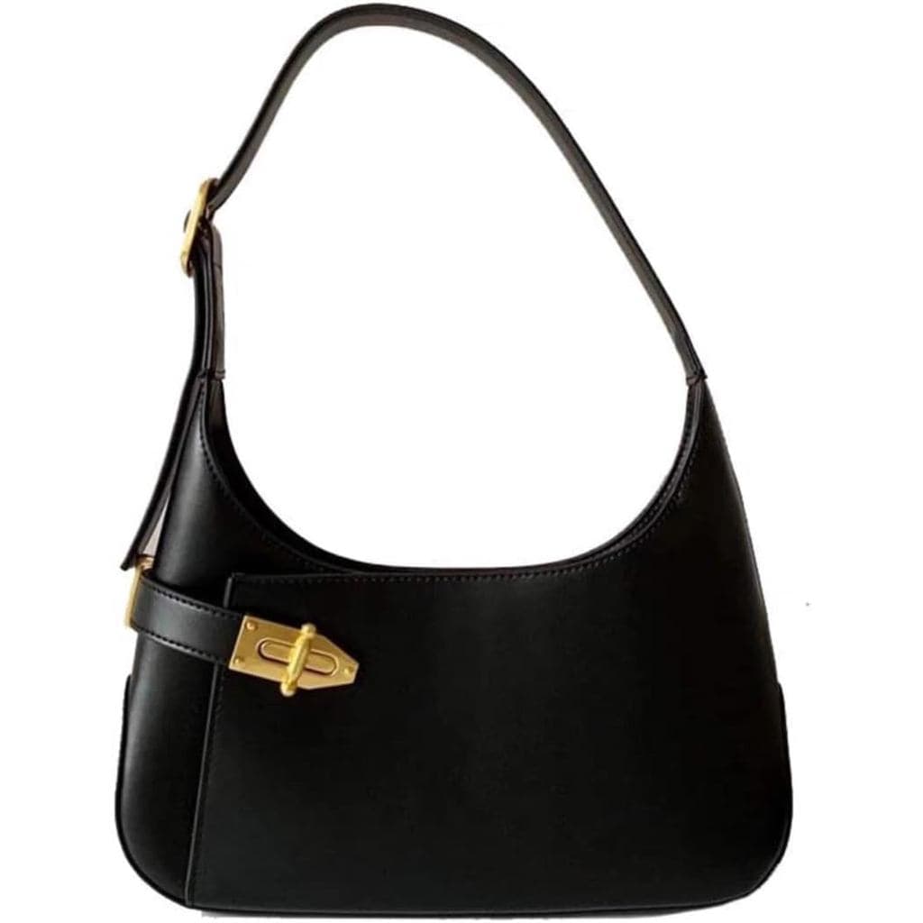 Bolsa de Ombro para Mulheres, Pequena Bolsa Preta, Mini Bolsas de Mão em Couro PU, Bolsa de Axila - Presente para Natal,