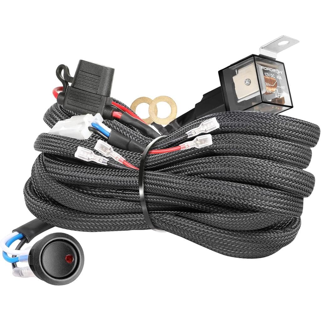 Wiring Harness, OFFROADTOWN 2 Lead Heavy Duty Wiring Harness Kit for Fog Lights LED Work Light bar LED Pods 12V 40A Fuse