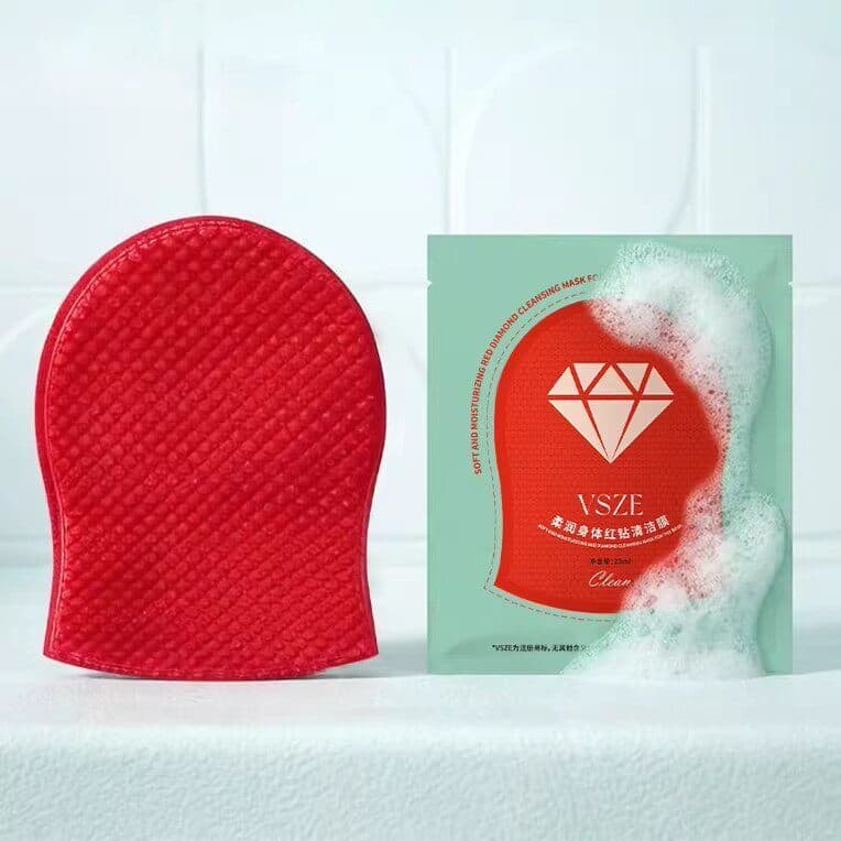 Corpo macio vermelho diamante máscara de limpeza controle óleo esfoliante toalha de banho polimento água limpa brilho de