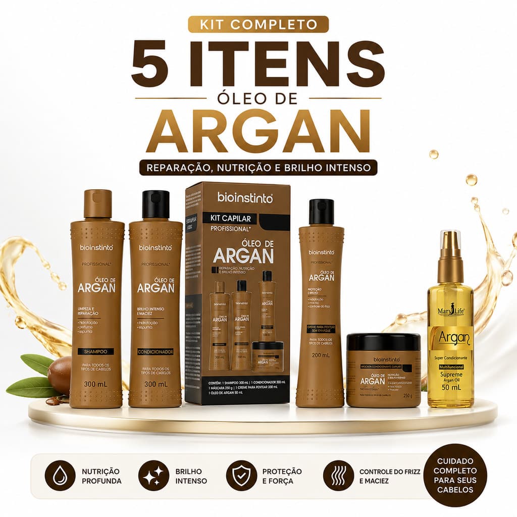 Kit Capilar Completo com óleo para cabelo Argan Para todos os tipos de cabelos 5 itens