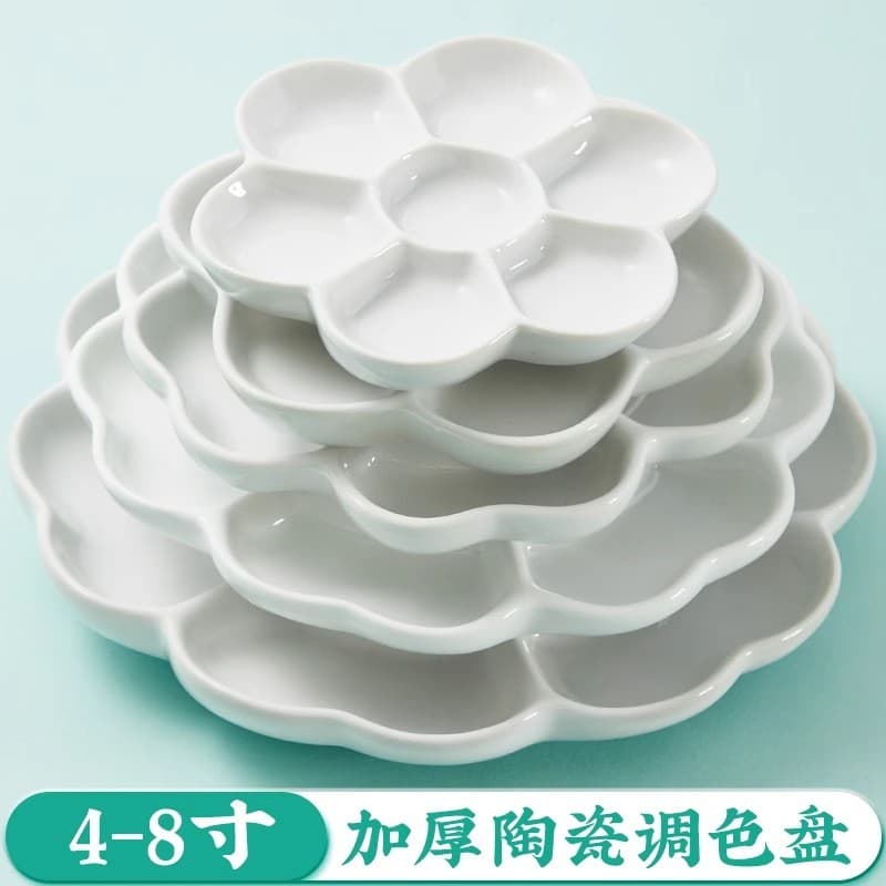 Paleta de pintura chinesa com múltiplas grades de flor de ameixa de cerâmica Aquarela Guache Paleta de tinta acrílica Ca