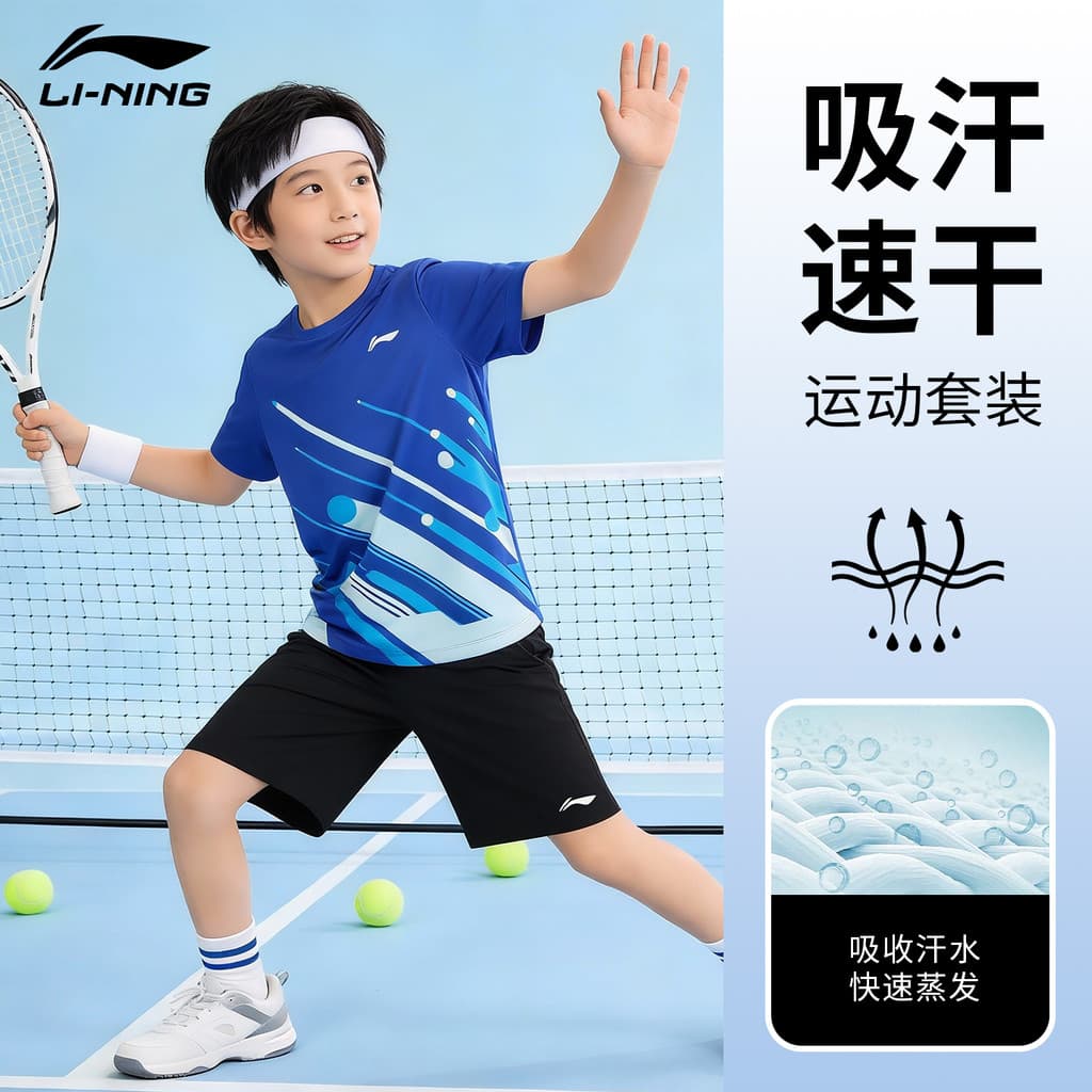 Li Ning esportes terno de secagem rápida crianças meninos meninas de manga curta de secagem rápida respirável Badminton