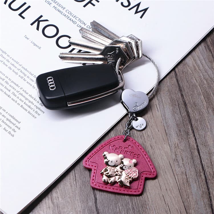 Millers versão coreana chaveiro de couro criativo masculino feminino bonito chaveiro besouro chave do carro pingente
