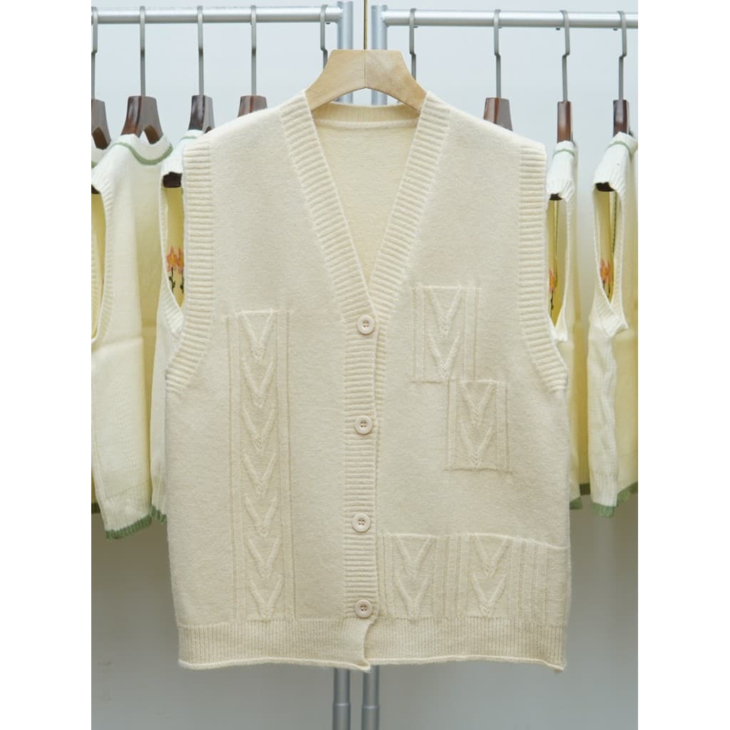 357 versão coreana 2026 primavera outono cor sólida com decote em V colete de malha Cardigan feminino colete Jacquard se